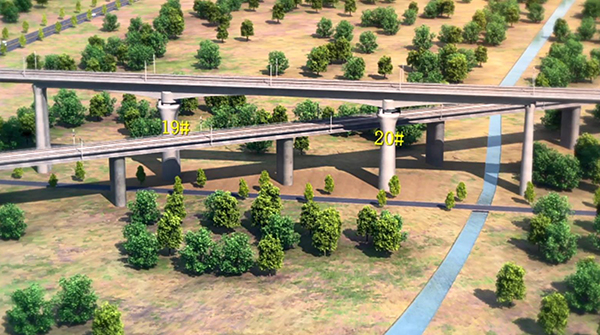 跨张集铁路连续梁转体桥施工动画